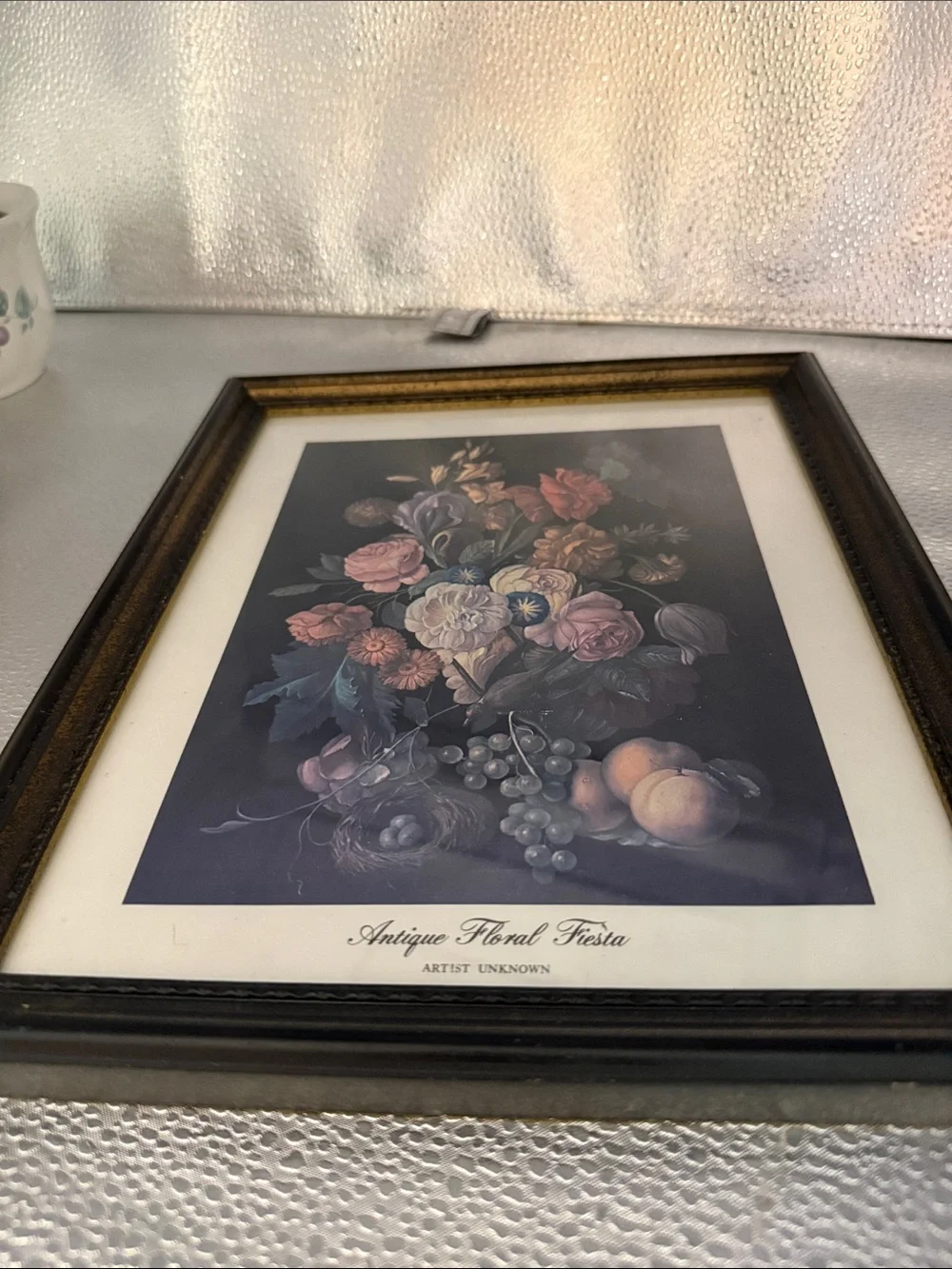 Vintage Wood Still Life called “ Antique Floral Fiesta”